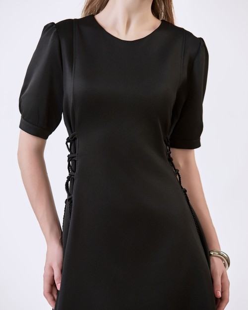 G-Black Short Sleeves Woven Flared Dress